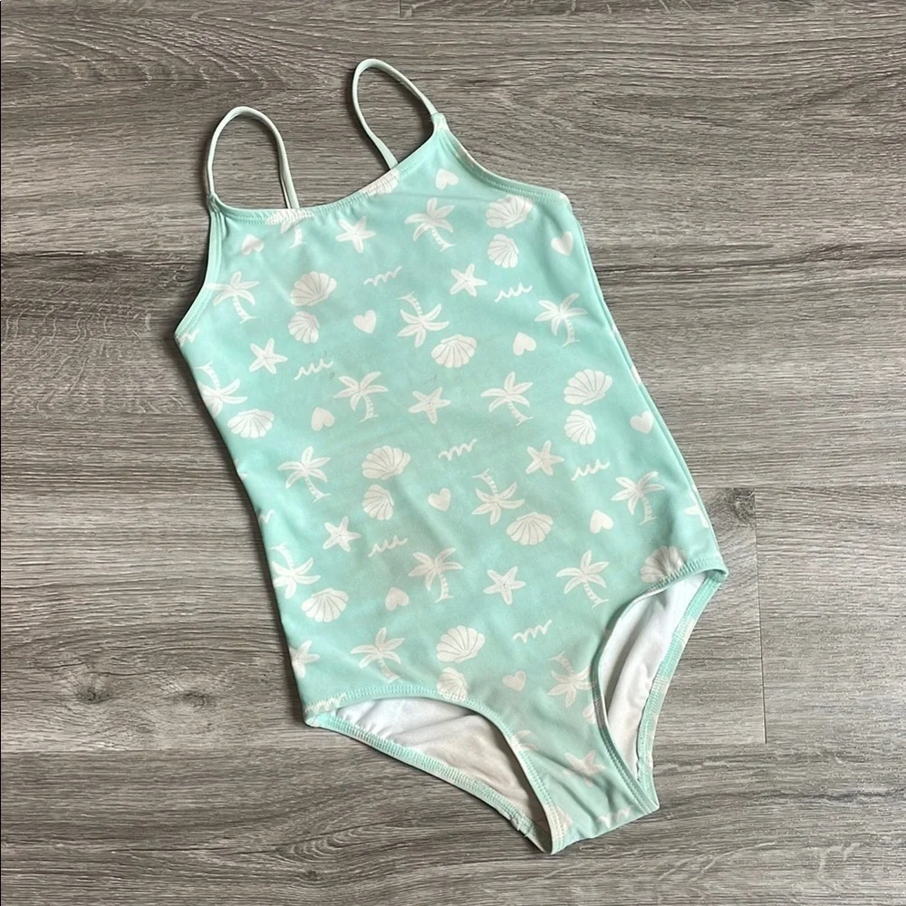 H&M green beach print one piece toddler/girls swimsuit